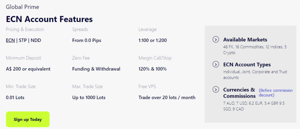 global prime account summary